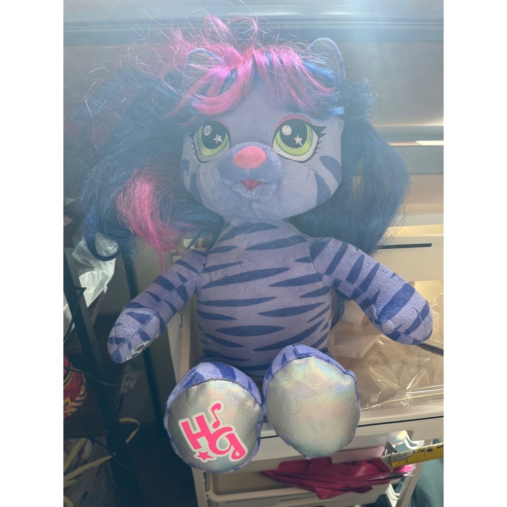 Build-A-Bear Honey Girls Teegan Purple Striped Cat Plush Rockstar Blue Pink Hair